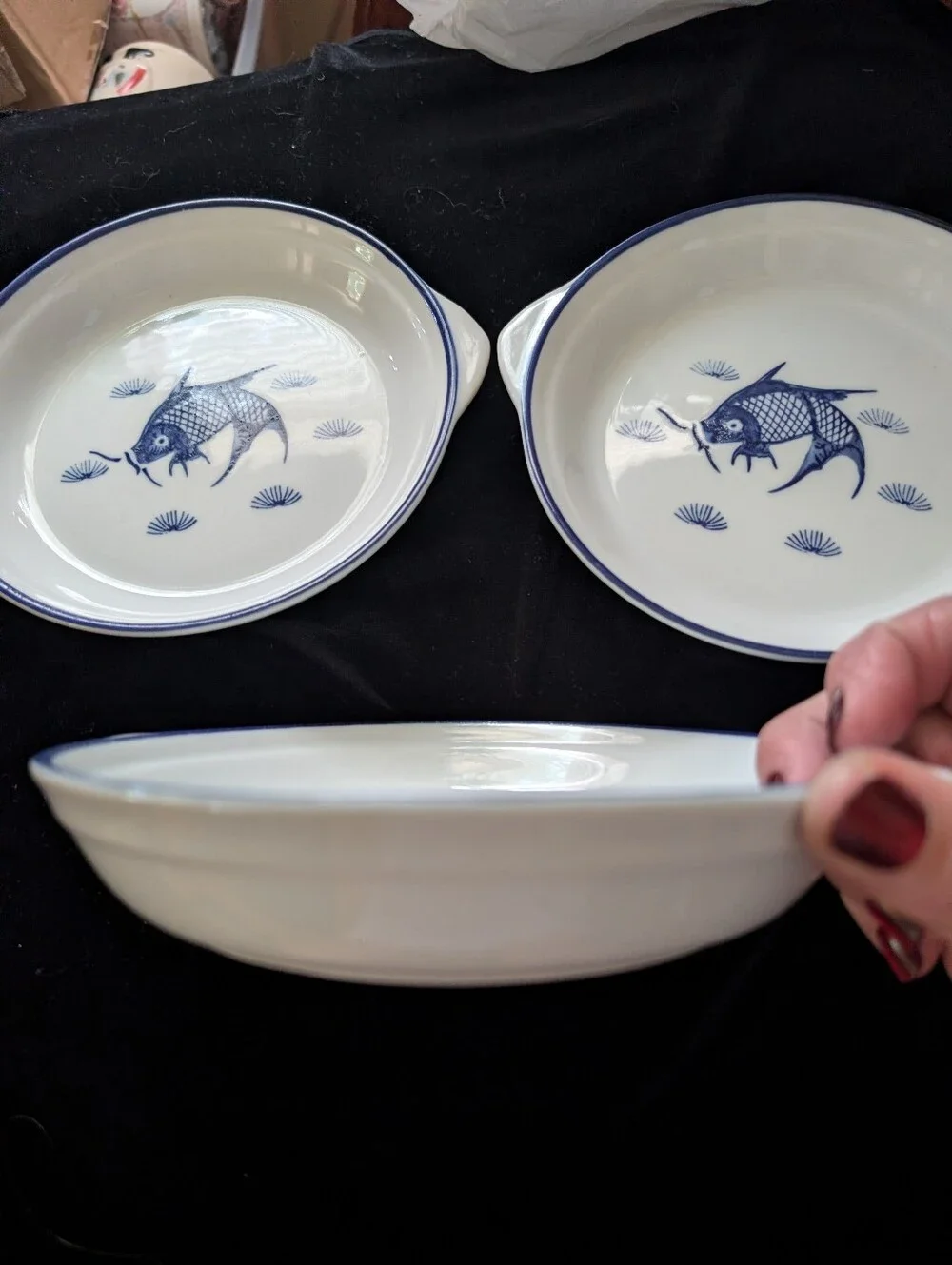 Fish-Print Bowl in Blue and White
